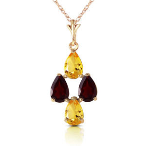 14K. SOLID GOLD NECKLACE WITH CITRINES & GARNETS (Yellow Gold)